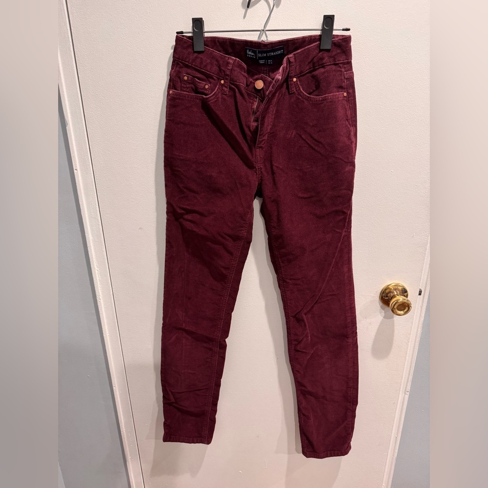 Boden Burgundy Corduroy Slim Straight Pants